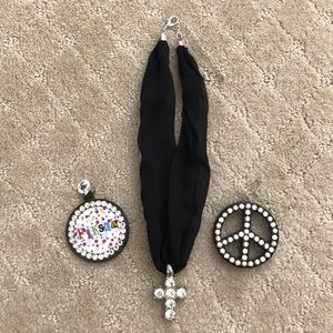 4/$25 BUNDLE of black ribbon necklace & 3 pendants